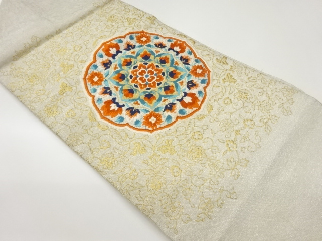 華文に菊唐草模様織出し名古屋帯